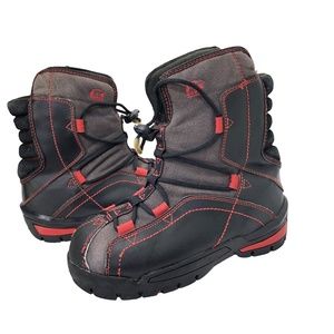 SOREL Sneaky Pete KID'S Size 3 Black Sail Red Leather WINTER Ankle Snow Boots